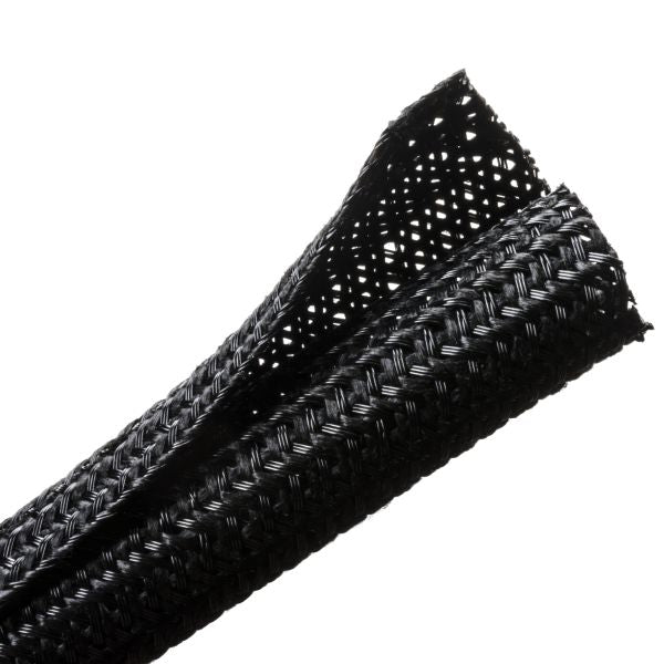 HellermannTyton 170-03142 Braided Sleeving, Split Wrap, Flame Retardant, .5" Dia, PET, Black, 150 ft/bulk reel