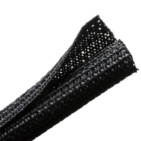 HellermannTyton 170-03142 Braided Sleeving, Split Wrap, Flame Retardant, .5" Dia, PET, Black, 150 ft/bulk reel