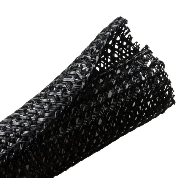 HellermannTyton 170-03144 Braided Sleeving, Split Wrap, Flame Retardant, 1" Dia, PET, Black, 100 ft/bulk reel