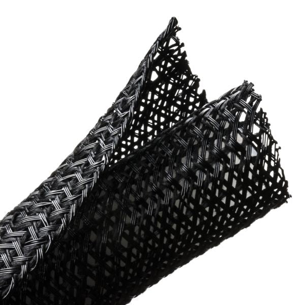 HellermannTyton 170-03145 Braided Sleeving, Split Wrap, Flame Retardant, 1.25" Dia, PET, Black, 75 ft/bulk reel