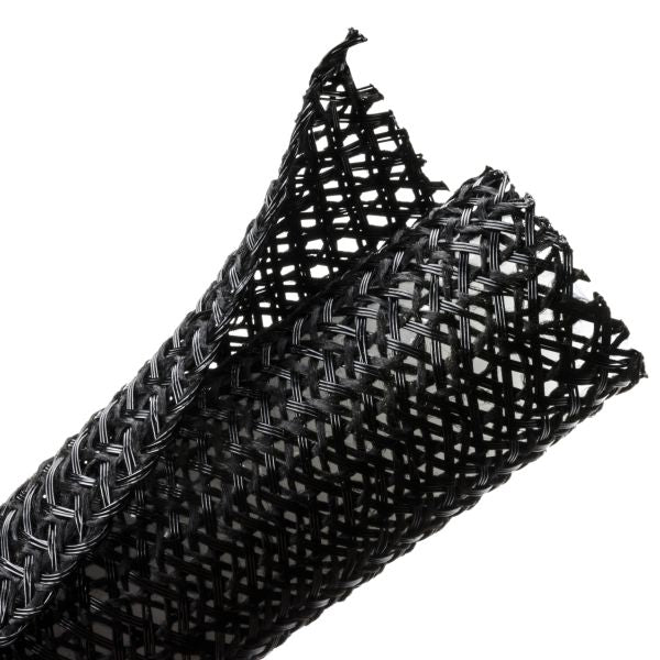 HellermannTyton 170-03146 Braided Sleeving, Split Wrap, Flame Retardant, 1.5" Dia, PET, Black, 75 ft/bulk reel