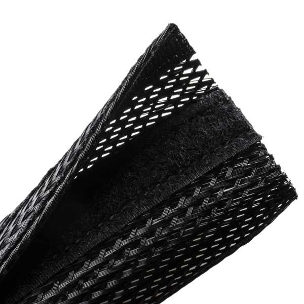 HellermannTyton 170-03151 Braided Sleeving, Hook & Loop, 2.0" Dia, PET, Black, 100 ft/bulk reel