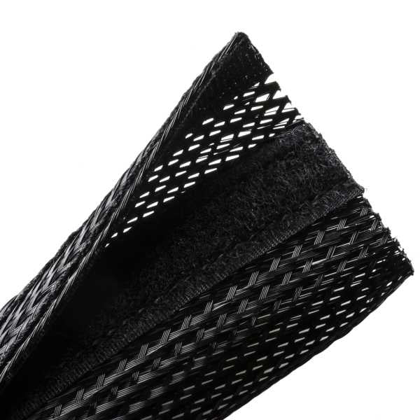 HellermannTyton 170-03152 Braided Sleeving, Hook & Loop, 2.5" Dia, PET, Black, 100 ft/bulk reel
