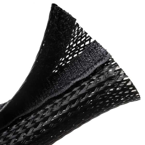HellermannTyton 170-03157 Braided Sleeving, Hook & Loop, Flame Retardant, 2.5" Dia, PET, Black, 100 ft/bulk reel