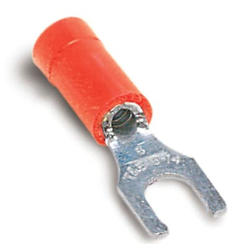 Sta-Kon Vinyl Insulated Fork Terminal, 22-16 AWG, #10 Stud, Red, 100 Pack