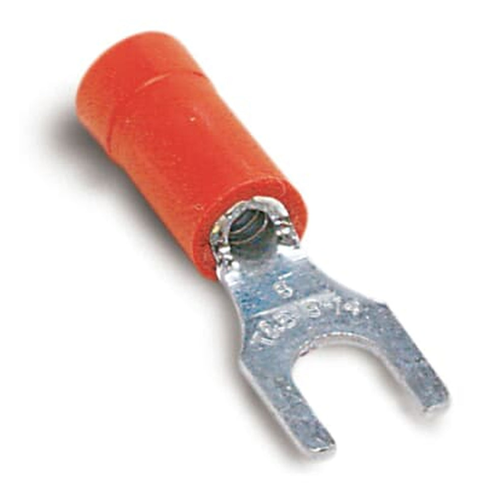 Sta-Kon Vinyl Insulated Fork Terminal, 22-18 AWG, #6 Stud, Red, 100 Pack