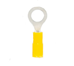 24-20 AWG Yellow Vinyl Insulated Butted Seam #10 Ring Terminals, 100/bag