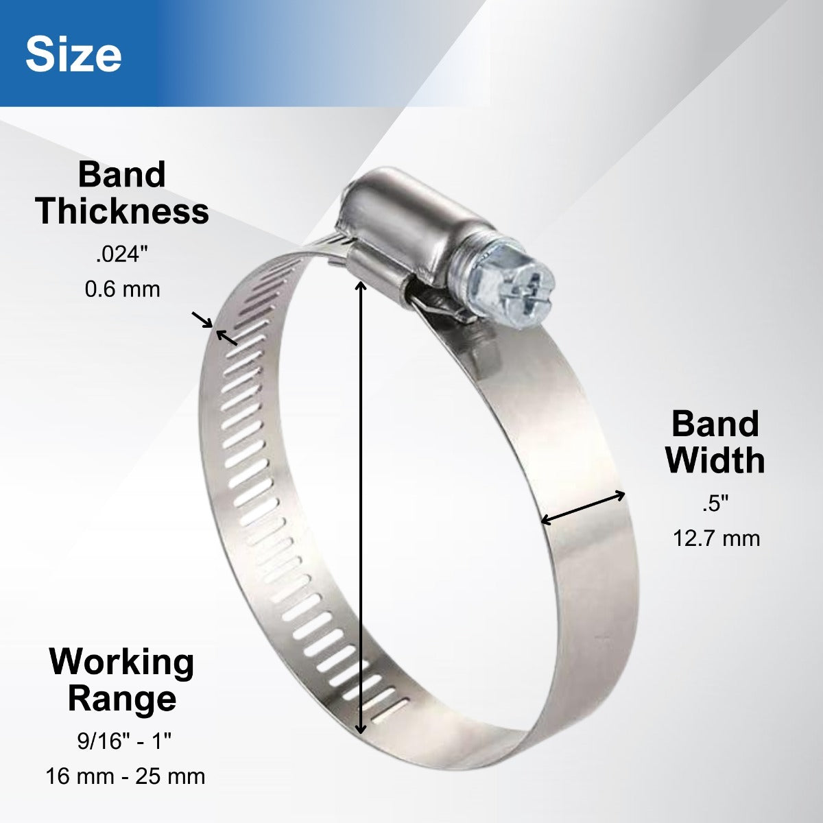 #10P Stainless Steel Hose Clamp w/ Zinc Plated Screw 10/box