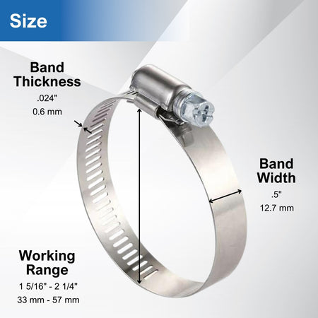 #28P Stainless Steel Hose Clamp w/ Zinc Plated Screw 10/box