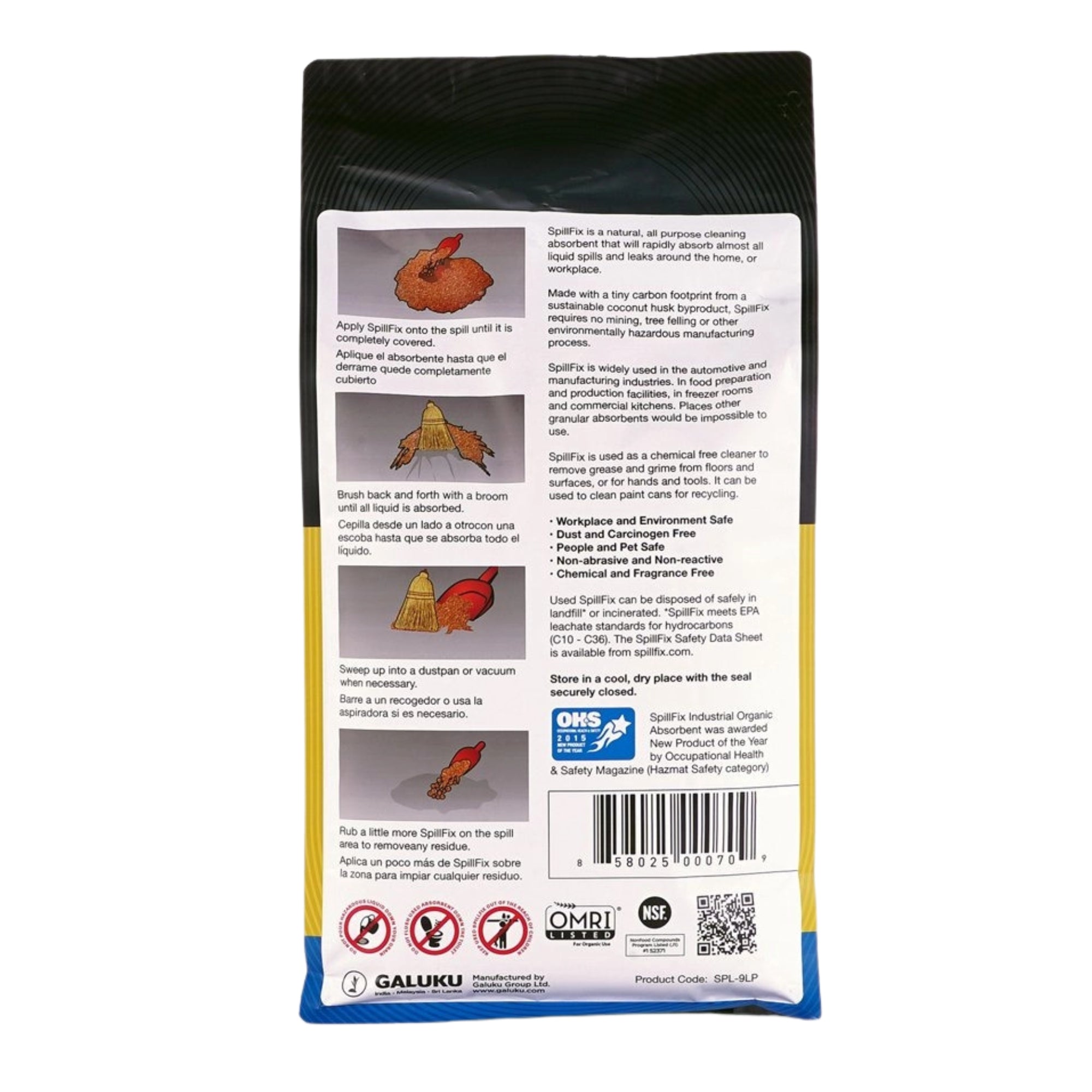 SpillFix 2-in-1 Spill Absorbent & Sweeping Compound Pouch, Coconut Coir Granules, Non-Toxic Oil & Liquid Cleanup, 2.5 Gallon / 9L product image