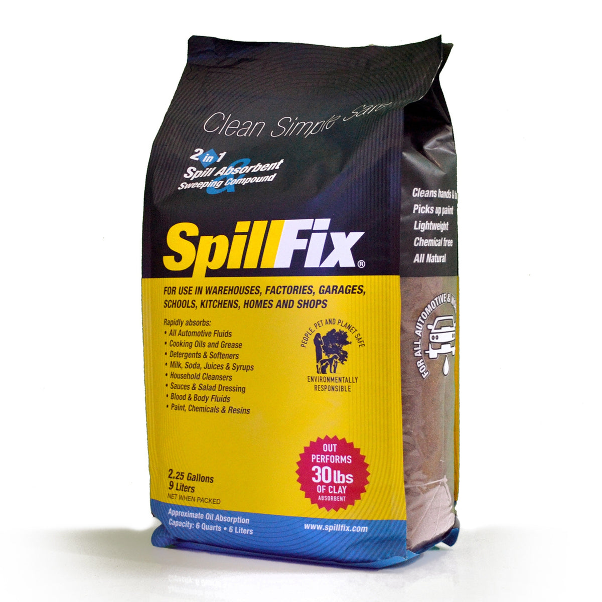 SpillFix 2-in-1 Spill Absorbent & Sweeping Compound Pouch, Coconut Coir Granules, Non-Toxic Oil & Liquid Cleanup, 2.5 Gallon / 9L product image