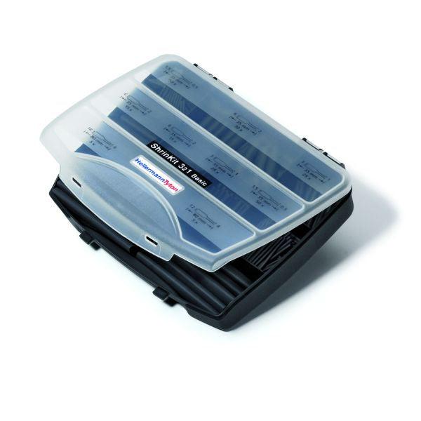 HellermannTyton 380-03001 Heat Shrink Tubing, 3:1 Basic Kit, assorted Dia & lengths, PO Black, 220 pcs/pkg