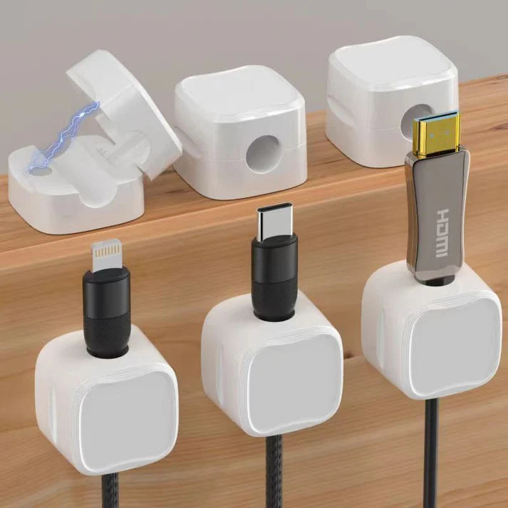 White Magnetic Cable Holder Cable Clips for Nightstand, Deck, Home, Office 8/pack