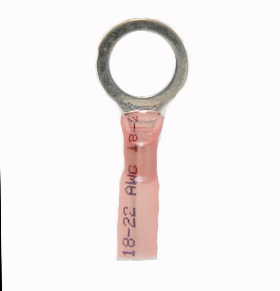 22-18 AWG Heat Shrink - Crimp & Seal 3/8" Stud Ring Terminal 100/Bag