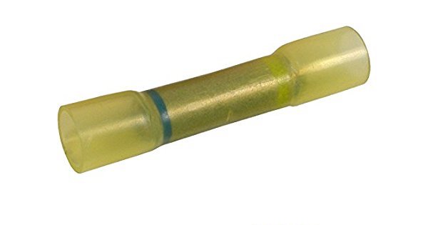 12-10 to 16-14 AWG Yellow Polyolefin Insulated Heat Shrink Butt Connectors, 100/bag