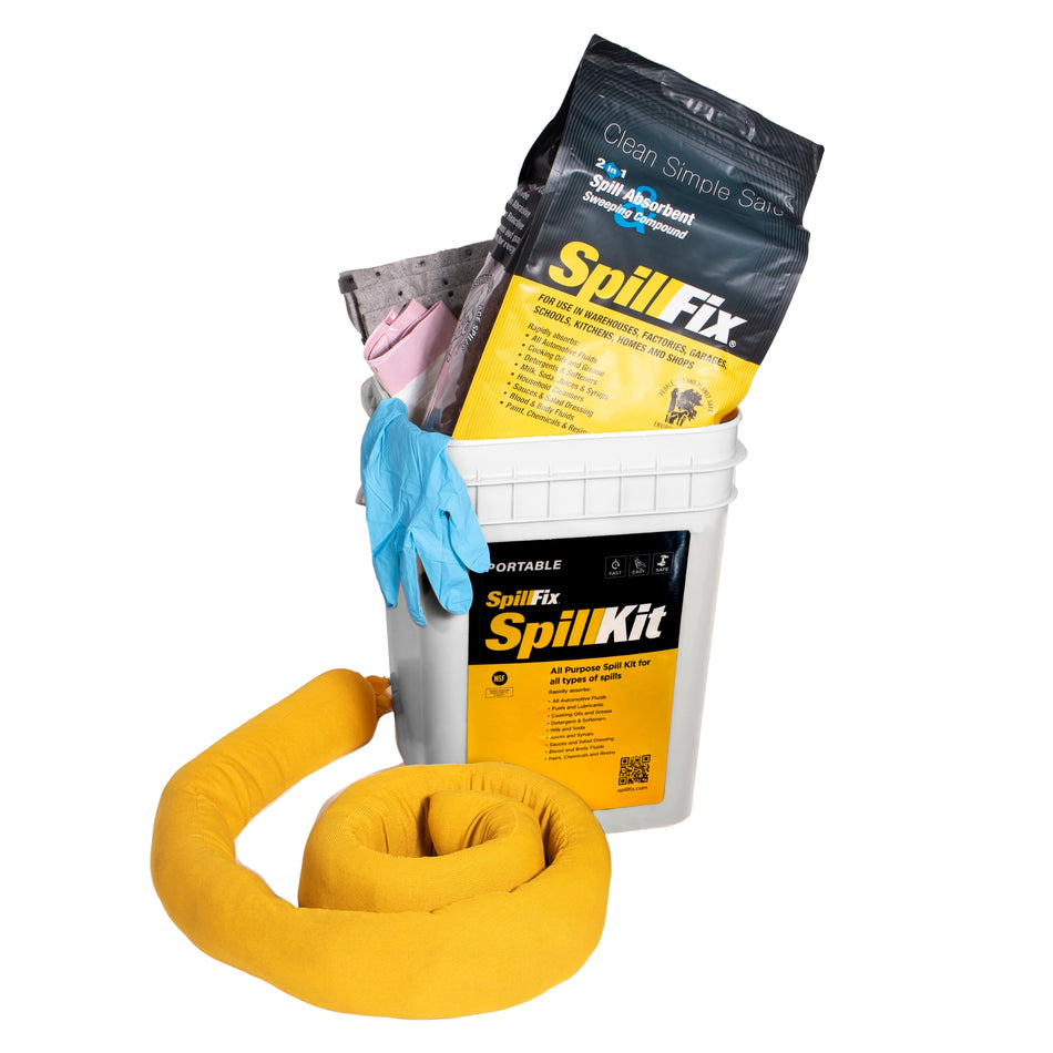 SpillFix 4 Gallon Spill Kit Bucket with 9L Absorbent Pouch, Universal Spill Cleanup Kit with Coconut Coir Absorbent, Boom Sock, Absorbent Pads, Gloves & Trash Bag product image
