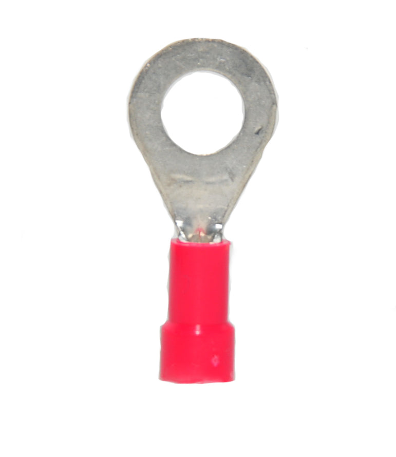 22-18 AWG Red Vinyl Insulated Butted Seam 1/4 Ring Terminals 100/bag