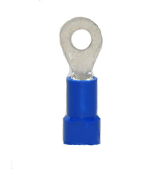 16-14 AWG Blue Vinyl Insulated Butted Seam #6 Ring Terminals, 100/bag