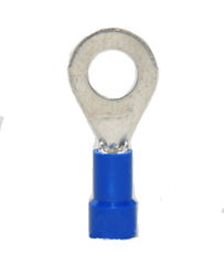 16-14 AWG Blue Vinyl Insulated Butted Seam 1/4 Ring Terminals 100/bag
