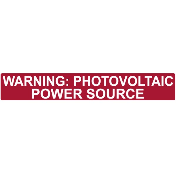 HellermannTyton 596-00206 Solar Label, Reflective, 2017 Code, WARNING PHOTOVOLTAIC POWER SOURCE, 6.5" x 1.0", VL, Red, 50/pkg