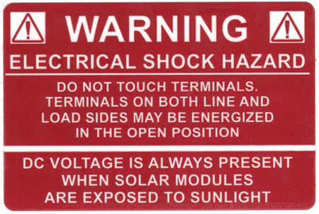 HellermannTyton 596-00232 Solar Label, WARNING ELECTRICAL SHOCK HAZARD…DC VOLTAGE, 3.75" x 2.5", VL, Red, 50/roll 