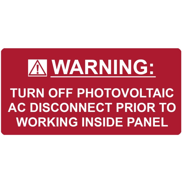 HellermannTyton 596-00235 Solar Label, WARNING TURN OFF PHOTOVOLTAIC PRIOR TO WORKING..., 4.125" x 2.0", VL, Red, 50/roll