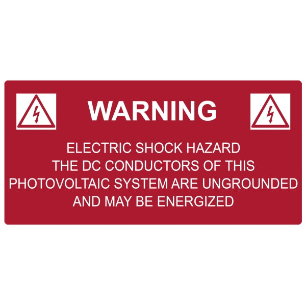 HellermannTyton 596-00258 Solar Label, WARNING ELECTRICAL SHOCK HAZARD, 4.125" x 2.0", VL, Red, 50/roll