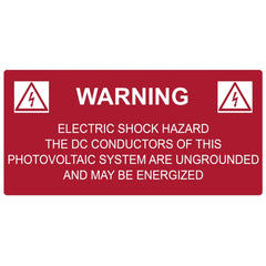 HellermannTyton 596-00258 Solar Label, WARNING ELECTRICAL SHOCK HAZARD, 4.125