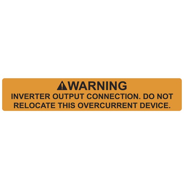 HellermannTyton 596-00589 Solar Label, WARNING INVERTER OUTPUT CONNECTION, 4.125" x .75", VL, Orange, 50/roll