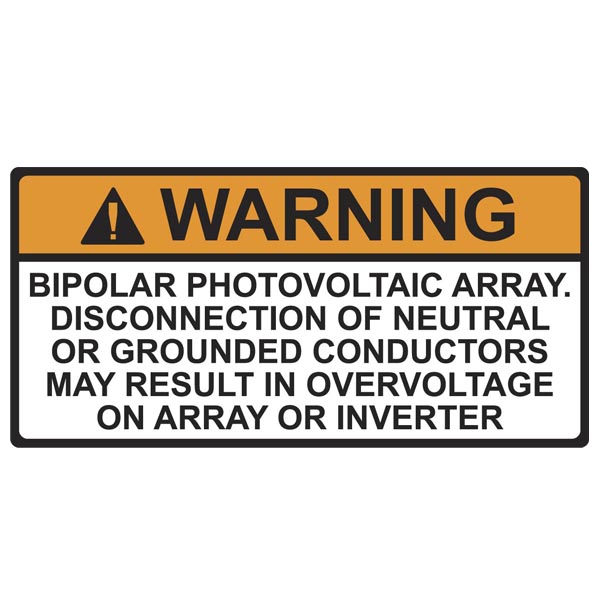 HellermannTyton 596-00590 Solar Label, WARNING BIPOLAR PV ARRAY, 3.75" x 2.0", VL, Orange/White, 50/roll