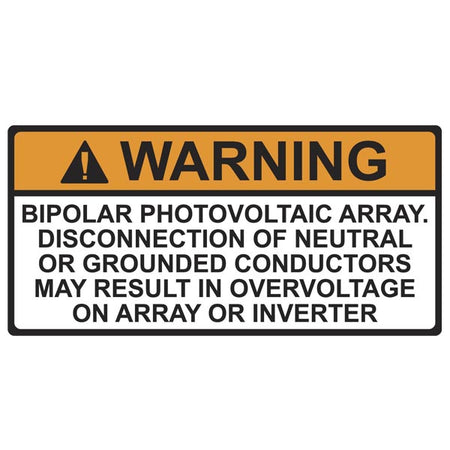 HellermannTyton 596-00590 Solar Label, WARNING BIPOLAR PV ARRAY, 3.75" x 2.0", VL, Orange/White, 50/roll