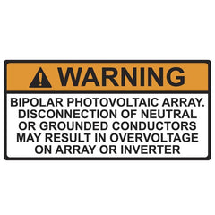 HellermannTyton 596-00590 Solar Label, WARNING BIPOLAR PV ARRAY, 3.75
