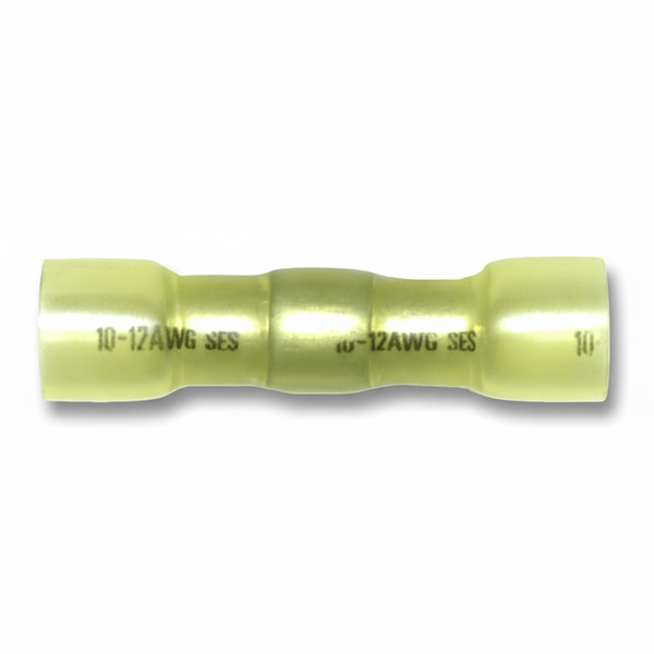 50-Pack Yellow Solder Seal Wire Connectors – 12-10 AWG Heat Shrink Butt Terminals, Waterproof, Tinned Copper, For Marine & Auto