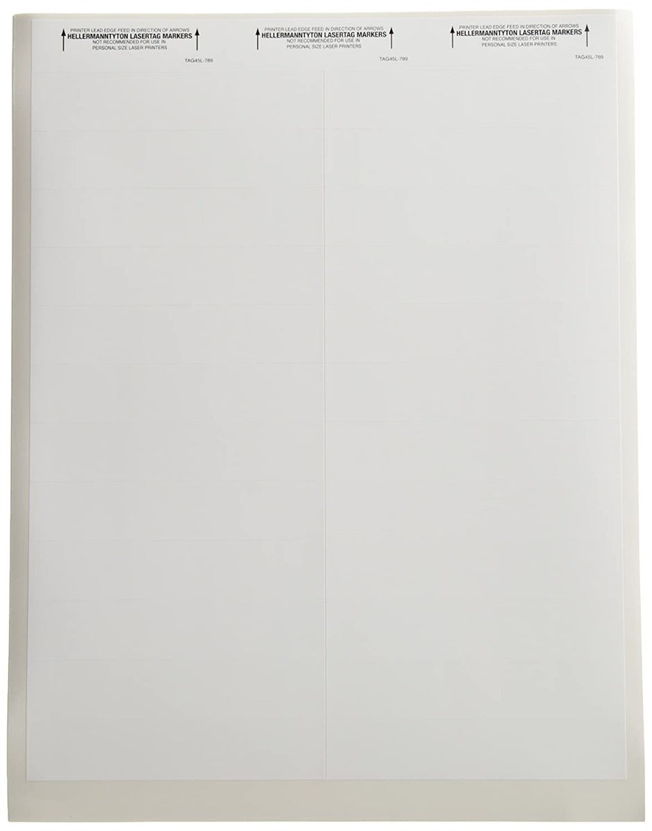 HellermannTyton TAG45L-789 Laser Tag Label, 4.0" x .80", 24 Per Sheet, PET, White, 5000/pkg