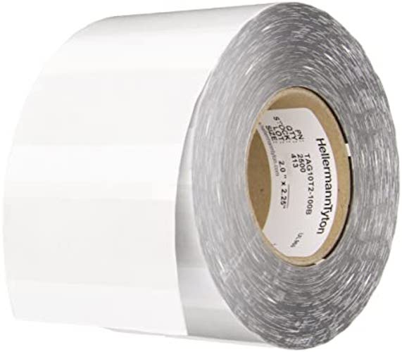 HellermannTyton TAG10T2-100B Thermal Transfer Labels, Self-Laminating, 2.0" x .75" x 2.25", 2 Across, VL, White, 2500/roll