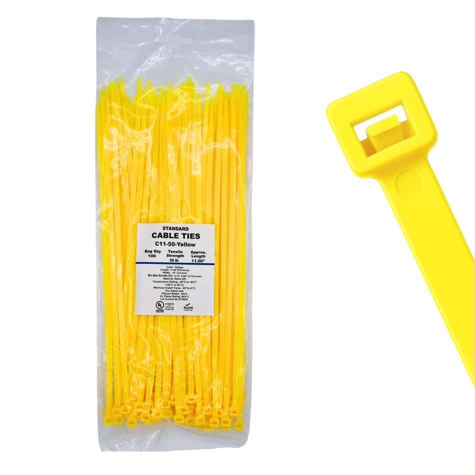 11" 50lb Florescent Yellow Cable Ties 100/bag Part # C11-50-Flo Yellow