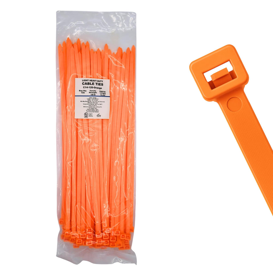 14" 120lb Orange Cable Ties 100/bag Part # C14-120-Orange