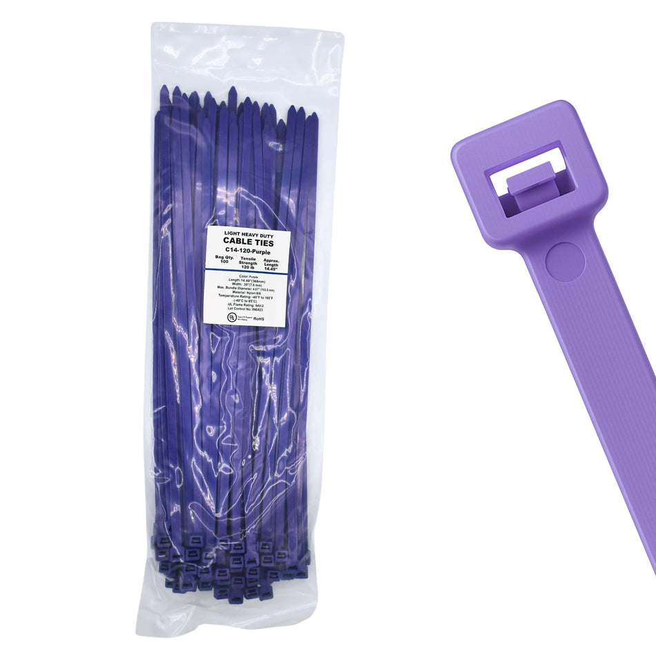 14" 120lb Purple Cable Ties 100/bag Part # C14-120-Purple