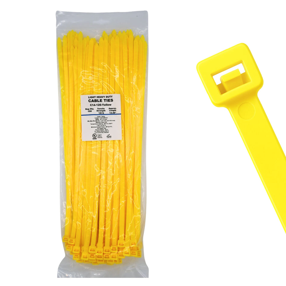 14" 120lb Yellow Cable Ties 100/bag Part # C14-120-Yellow