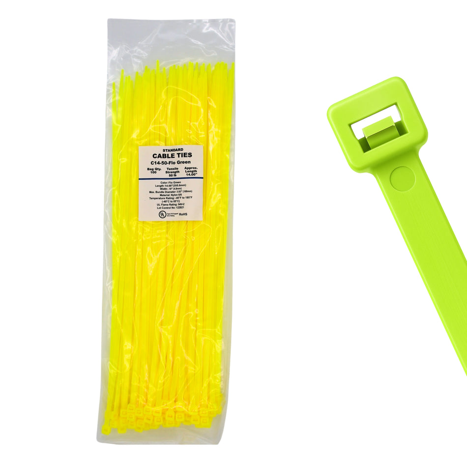 14" 50lb Florescent Green Cable Ties 100/bag Part # C14-50-Flo Green