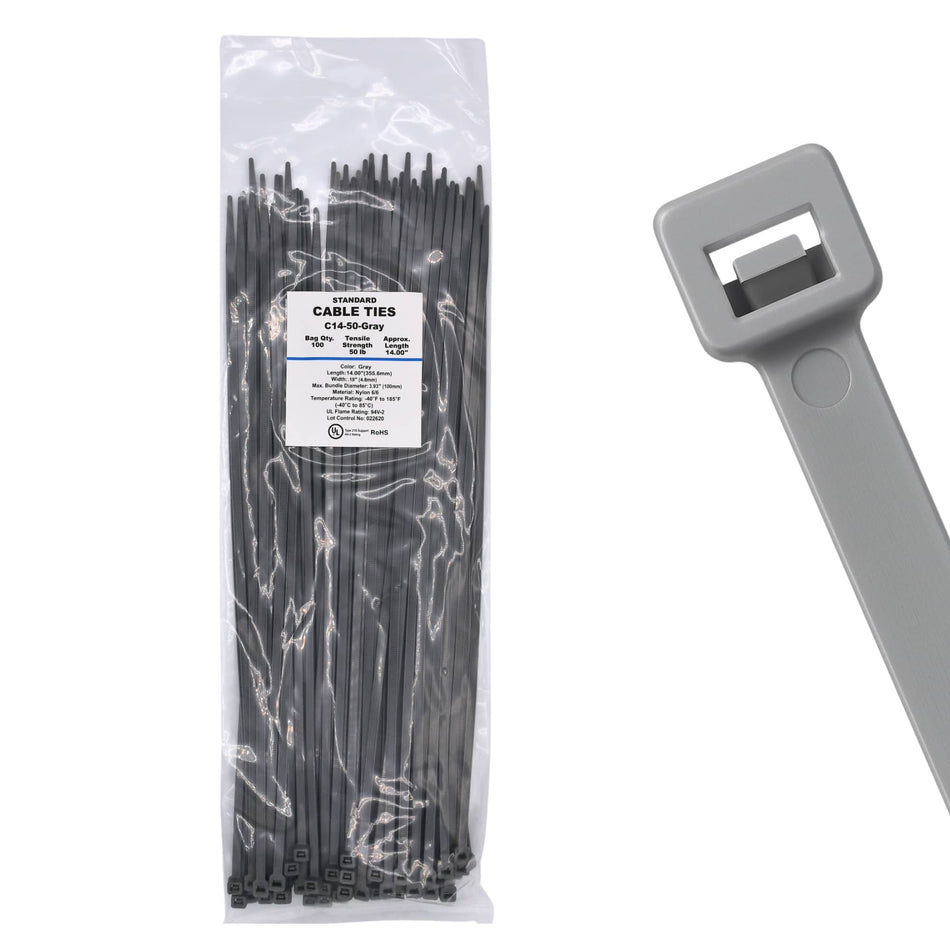 14" 50lb Grey Cable Ties 100/bag Part # C14-50-Grey