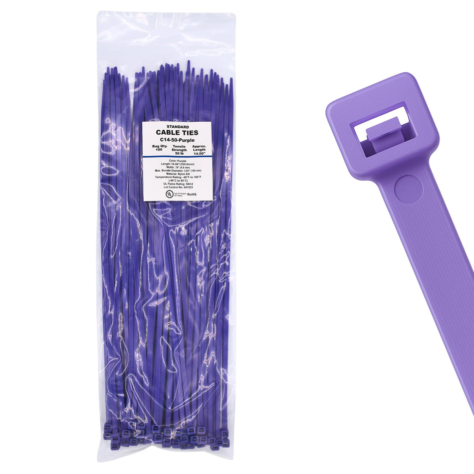 14" 50lb Purple Cable Ties 100/bag Part # C14-50-Purple