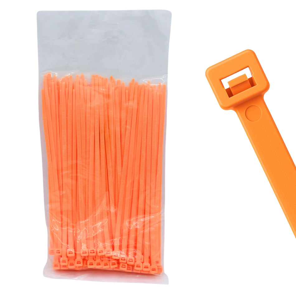 8" 40lb Florescent Orange Cable Ties 100/bag Part # C8-40-Flo Orange