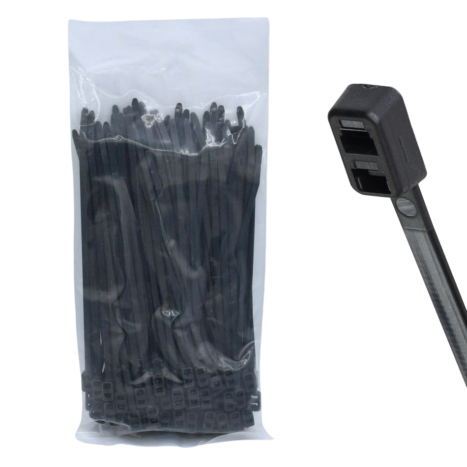 12" 50lb Black Double Loop Cable Ties 100/bag Part #DL12-50-0C
