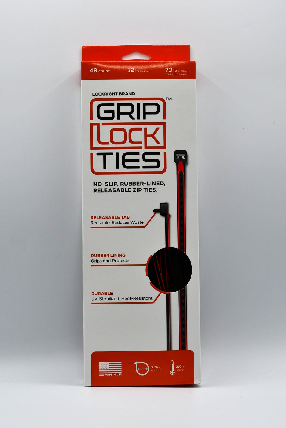 12" 70lb UV Black and Red GripLockTies 48/Bag
