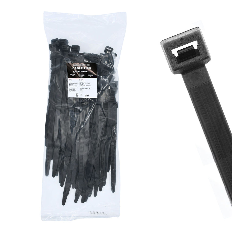 9.06" 250lb UV Black Cable Ties 100/bag Part # EHD9-250-0C