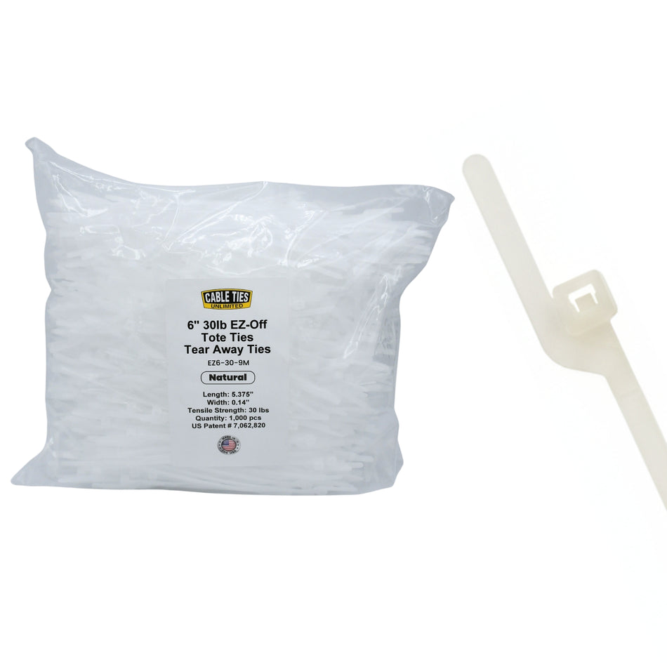 6" 30lb Natural EZ-Off Tote Ties 1000/bag Part #EZ6-30-9M