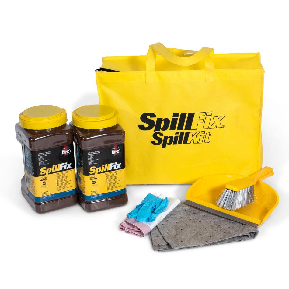 SpillFix Economy Spill Kit, Universal Spill Cleanup Kit with Coconut Coir Absorbent, Hi-Vis Carry Bag, Pads, Gloves & Broom, 1.52 Gallon Capacity product image