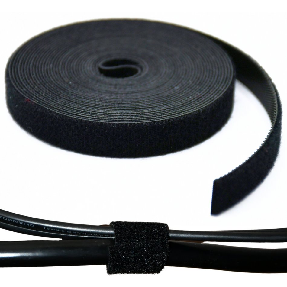 Grizzly Supply 1/2” Black Hook and Loop Continuous Roll 15ft/roll