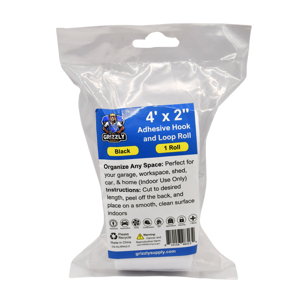 Grizzly Supply 4'x2 Black Adhesive Hook and Loop Roll 1/pk